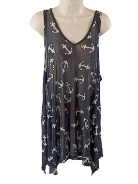 India Boutique Black Sheer Anchor Print Swim Coverup